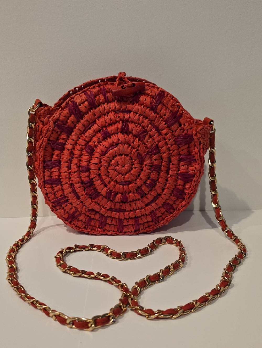 I.N.C. International Concepts Straw Round Crossbody Bag In A Woven Red Tone